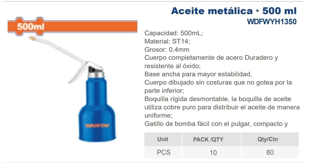 ACEITERA 500 ML Nº DESPACHO A PLAZA: 25001-IC04-158908-C