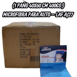PROMO CAJA X 120 UNIDADES PAÑO (1 PAÑO 40X60 CM 400GS.) MICROFIBRA PARA AUTO - LAF AJ27 PAÑOS - LIMPIEZA - MICROFIBRAS (1 PAÑO 40X60 CM 400GS.)