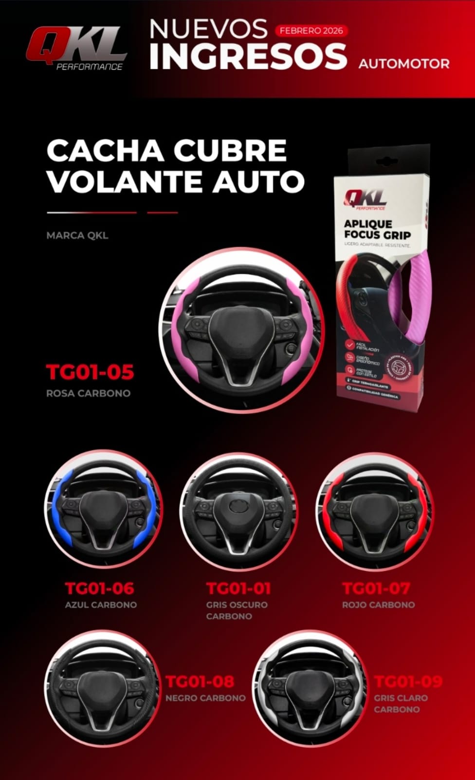 (CACHA) CUBRE VOLANTE AUTO AZUL CARBONO QKL - QKL TG01-06