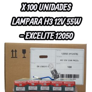 PROMO CAJA X 10 PACK X 10 UNIDADES (TOTAL 100 LAMPARAS ) LAMPARA EXCELITE 12050 H 3 12VOLTS TIPO Halogena 55W -PK22s - EX 12050 (similar lamp12h3)
