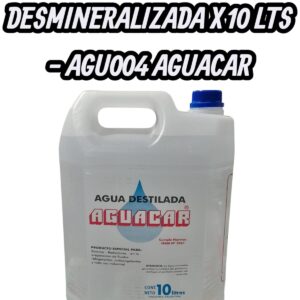 PROMO 50 UNIDADES BIDON AGUA DEMINERALIZADA x 10 Lts. - AGU004 AGUACAR (DESTILADA)(Agua DestiladaPara acumuladores eléctricos (baterías), radiado­ res, automotor, depósito, limpiaparabrisas y todo sistema  de  refrigeración  industrial.Planchas a vapor, preparación de mezcla con flui­ dos refrigerantes anticongelantes.Cumple normas /RAM NO 2061.)