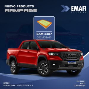 [FILTRO DE AIRE EMAFI] DODGE RAMPAGE 2,0 T 272cv 2024>        68469692AA        -        -        FAP-2836/1        MR523        -                -        -        -        Panel