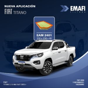 [FILTRO DE AIRE EMAFI] FIAT TITANO 2.2 D Multijet 25>        "1109190BU3211552558621688044580"        -        -        FAP-2856        MR538        AMPI1319                273        238        57        Panel                Nuevo