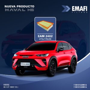 [FILTRO DE AIRE EMAFI] HAVAL H6 2.0T 190CV 18>        "1109101AGW01A1109101XGW01A"        -        -        -        -        A-38980                275        180        58        Panel                Nuevo