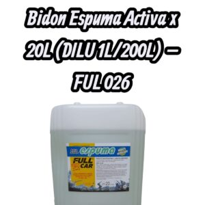 PROMO X 3 UNIDADES Bidon (lava autos - shampoo) Espuma Activa x 20L (DILU 1L/200L) - FUL 026 - FUL 210 FULL CAR ( LIMPIEZA - CARROSERIAS- simil k78 a801 - k78 a803 - k78 a805)  ( Shampoo concentrado neutro para el lavado de carrocerías,Alto poder espumígeno, fácil enjuagado. Especial para máquinasde espuma. Biodegradabilidad del 85,4%Dilución para el uso: 1 parte en 200 de agua.)