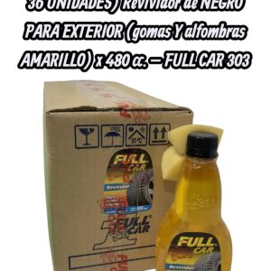 PROMO 3 CAJAS X 12 UNIDADES (TOTAL 36 UNIDADES) Revividor de NEGRO PARA EXTERIOR  (gomas Y alfombras AMARILLO)  x 480 cc. - FULL CAR  303  - FUL 301 (simil A3904/12 - ful 310 / k78 209 - k78 213) (Gel revividor del color negro y abrillantador para neumáticos yalfombras. Solución acuosa gelificada, libre de solventes.)