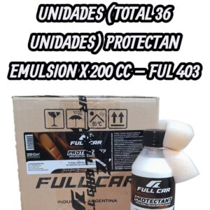 PROMO X 3 CAJAS X 12 UNIDADES (TOTAL 36 UNIDADES) PROTECTAN EMULSION  X 200 CC - FUL 403 - FUL 411 FULL CAR (SILICONA INTERIOR PERFUMADA -PROTECTOR - PLASTICOS - VINILICOS - INTERIOR -REVIVIDOR SIMIL K78 212 - K78 214 - K78 215 3M 39040 / SA31 - SA11 - SA00)  ( Emulsión de Silicona aromatizada líquida. Renueva yprotege cueros, devolviendo la elasticidad y evitando que seajen, revive el color de plásticos y vinílicos. Libre de solventes.)