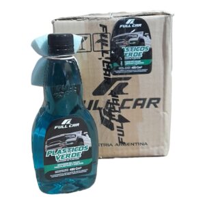 PROMO CAJA X 12 UNIDADES PLASTICOS VERDE x 480 cc. Liquida - FUL 439 FULL CAR (simil k78 202 - a3211/12 - plus 7005)  (Silicona aromatizada líquida. Da brillo renueva yprotege cueros, plásticos, vinílicos y gomas.)