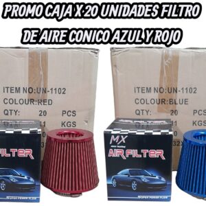 PROMO CAJA X 20 UNIDADES FILTRO DE AIRE CONICO AZUL Y ROJO