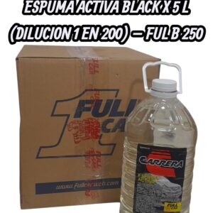 PROMO CAJA X 4 UNIDADES ESPUMA ACTIVA BLACK X 5 L (DILUCION 1 EN 200) - FUL B 250 FULL CAR ( SHAMPOO - LAVA AUTOS - LIMPIEZA - CARROSERIAS- SIMIL K78 A805)  (Shampoo concentrado neutro para el lavado de carrocerias.Alto poder espumígeno. Fácil enjuagadoDilución para el uso: 1 parte en 200 de agua.Ideal para máquinas de espumas. Biodegradabilidad 85,4%