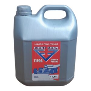 Liquido de frenos  x 4 ltrs, - FIR05 FIRST FREN (Líquido para frenos,servicio super pesado tipo 3, especialmente formulado para sistemas de frenos hidráulicos, pudiéndose  mezclar  únicamente  con líquidos normalizados. El mismo debe ser agrega­do o cambiado de acuerdo a directivas del fabri­cante del vehículo.  )
