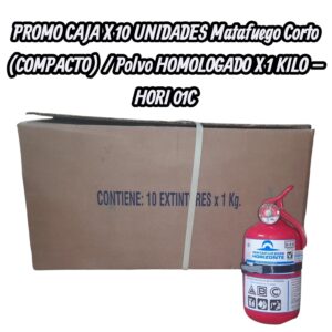 PROMO CAJA X 10 UNIDADES Matafuego  Corto (COMPACTO) / Polvo HOMOLOGADO X 1 KILO - HORI 01C (1 kg corto23,5 alto10,5 ancho23,5 diametro)