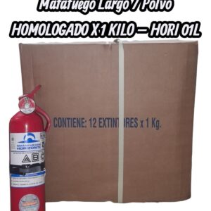 PROMO CAJA X 12 UNIDADES Matafuego  Largo / Polvo HOMOLOGADO X 1 KILO - HORI 01L (1 kg largo35 de alto8 de ancho25 de diametro)