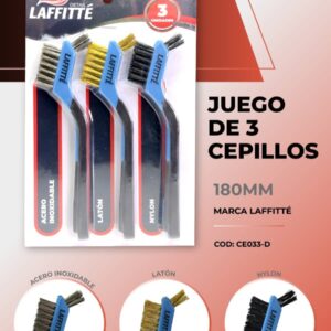 KIT 3 CEPILLOS DE 180MM NYLON LATON LAFFITTE - LAF CE033-D PAÑOS - LIMPIEZA - MICROFIBRAS