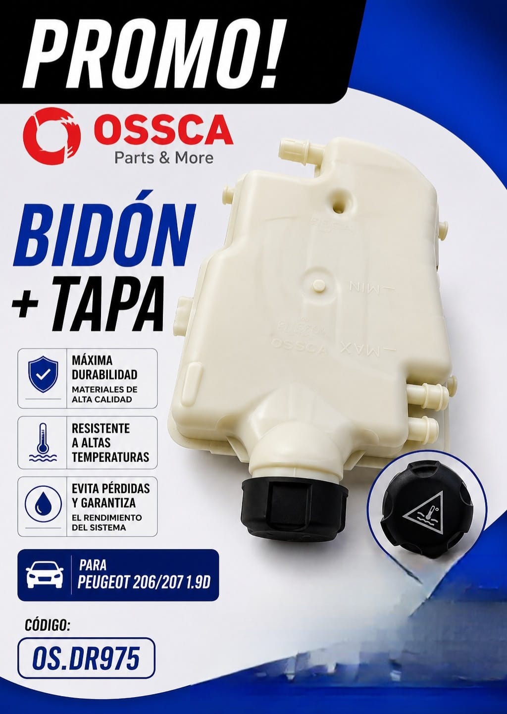 KIT DEPOSITO RECUPERADOR + TAPA PEUGEOT 206 / - OS DR975+TB754