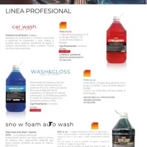 LÍNEA CAR WASH - LAVA AUTOS PH NEUTRO -CAR WASH - LAVA AUTOS SILICONADO - WASH & GLOSS - ESPUMA ACTIVA - SNOW FOAM -