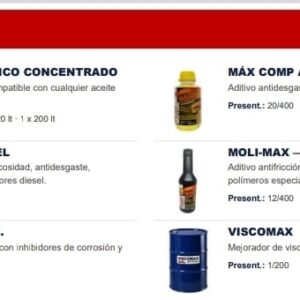 ADITIVOS PARA CÁRTER ( MÁXIMA COMPRESIÓN CLÁSICO CONCENTRADO - MÁXIMA COMPRESIÓN DIESEL - MÁXIMA COMPRESIÓN G.N.C. - MÁX COMP ANTIDESGASTE - MOLI-MAX — ANTIFRICCIÓN MOLIBDENO )
