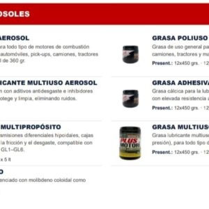 ESPECIALIDADES Y AEROSOLES ( ARRANCAMOTORES AEROSOL - IMOLA AW99 — LUBRICANTE MULTIUSO AEROSOL - GRASA POLIUSO CR3 - GRASA ADHESIVA CA2 - GRASA MULTIUSO EP LITIO )